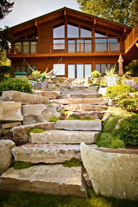 Multi-level deck and patio landscape integration
