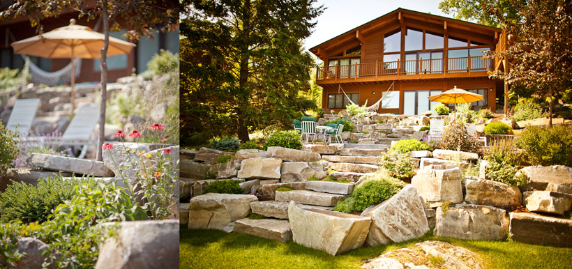 Boulder placement and erosion control on a lakefront property